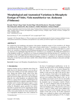 Morphological and Anatomical Variations in Rheophytic Ecotype of Violet, Viola Mandshurica Var. Ikedaeana (Violaceae)