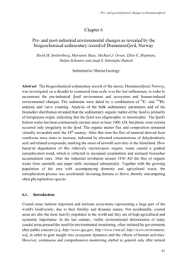 And Post-Industrial Environmental Changes As Revealed by the Biogeochemical Sedimentary Record of Drammensfjord, Norway