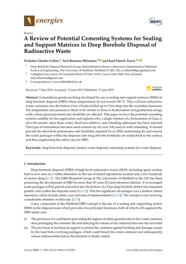 A Review of Potential Cementing Systems for Sealing and Support Matrices in Deep Borehole Disposal of Radioactive Waste