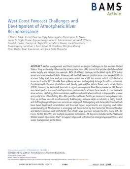 West Coast Forecast Challenges and Development of Atmospheric River Reconnaissance F