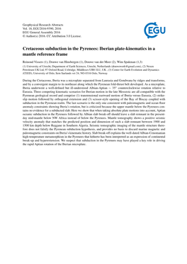 Cretaceous Subduction in the Pyrenees: Iberian Plate-Kinematics in a Mantle Reference Frame