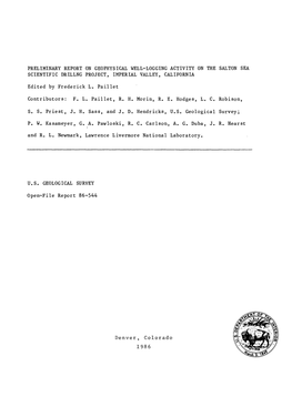 Preliminary Report on Geophysical Well-Logging Activity on the Salton Sea Scientific Drillng Project, Imperial Valley, California