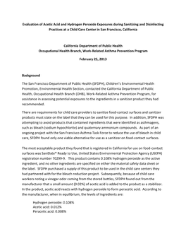 Evaluation of Acetic Acid and Hydrogen Peroxide Exposures During Sanitizing and Disinfecting Practices at a Child Care Center in San Francisco, California