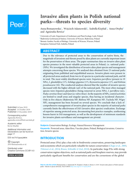 Invasive Alien Plants in Polish National Parks—Threats to Species Diversity