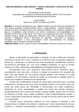 Adoniran Barbosa E João Antonio – Música E Literatura: O Descarne Da Vida Humana