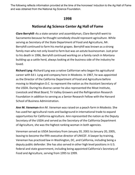 1998 National Ag Science Center Ag Hall of Fame