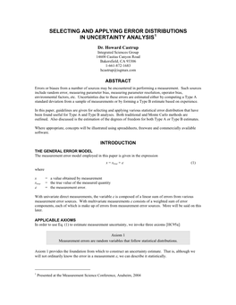 Selecting and Applying Error Distributions in Uncertainty Analysis1