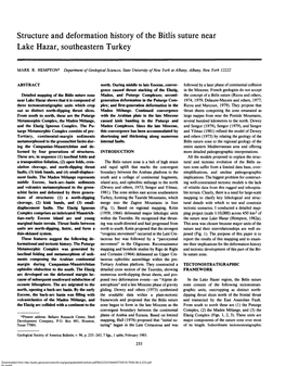 Structure and Deformation History of the Bitlis Suture Near Lake Hazar, Southeastern Turkey