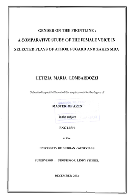 A Comparative Study of the Female Voice in Selected Plays of Athol