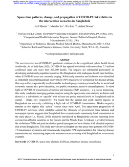 Space-Time Patterns, Change, and Propagation of COVID-19 Risk Relative to the Intervention Scenarios in Bangladesh