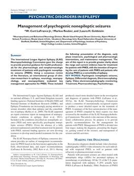 Management of Psychogenic Nonepileptic Seizures *W
