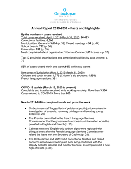 Annual Report 2019-2020 – Facts and Highlights