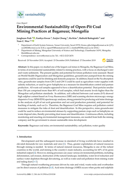 Environmental Sustainability of Open-Pit Coal Mining Practices at Baganuur, Mongolia