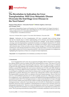 The Revolution in Indication for Liver Transplantation: Will Liver Metastatic Disease Overcome the End-Stage Liver Disease in the Next Future?