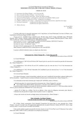 Le Conseil Municipal Est Convoqué À La Mairie Le MERCREDI VINGT-QUATRE AVRIL DEUX MILLE TREIZE À 20 Heures