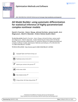 AD Model Builder: Using Automatic Differentiation for Statistical Inference of Highly Parameterized Complex Nonlinear Models