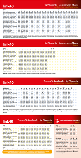 High Wycombe • Stokenchurch • Thame Link40 Monday to Friday Except Public Holidays