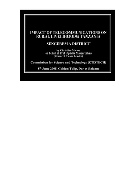 Impact of Telecommunications on Rural Livelihoods: Tanzania Sengerema District