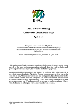 BSAC Business Briefing China on the Global Media Stage April 2017