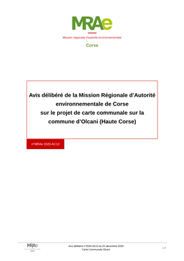 Avis Délibéré De La Mission Régionale D'autorité Environnementale De