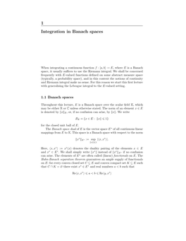 Lecture 1: Integration in Banach Spaces