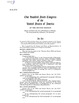 One Hundred Sixth Congress of the United States of America