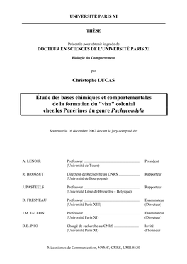 Étude Des Bases Chimiques Et Comportementales De La Formation Du 