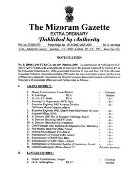 The Mizoram Gazette EXTRA ORDINARY Rpuhjhjudhv