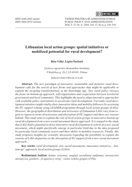 Spatial Initiatives Or Mobilized Pottential for Rural Development?