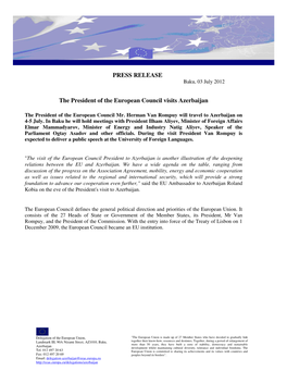 PRESS RELEASE the President of the European Council Visits