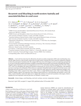 Recurrent Coral Bleaching in North-Western Australia and Associated Declines in Coral Cover