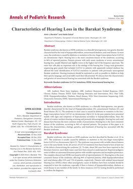 Characteristics of Hearing Loss in the Barakat Syndrome