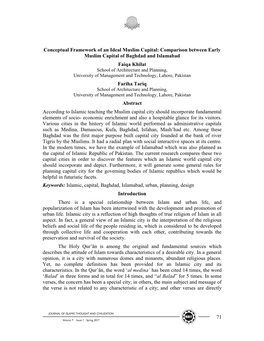 Comparison Between Early Muslim Capital of Baghdad and Islamabad