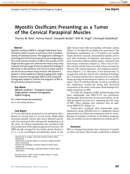 Myositis Ossificans Presenting As a Tumor of the Cervical Paraspinal Muscles