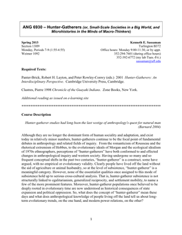 ANG 6930 – Hunter-Gatherers (Or, Small-Scale Societies in a Big World, and Microhistories in the Minds of Macro-Thinkers)