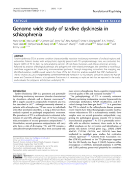 Genome Wide Study of Tardive Dyskinesia in Schizophrenia