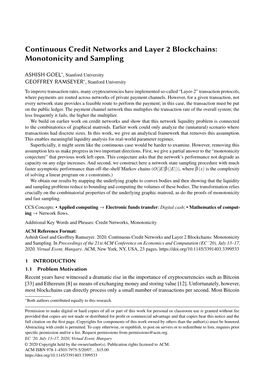 Continuous Credit Networks and Layer 2 Blockchains: Monotonicity and Sampling