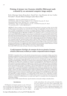 Priming of Pioneer Tree Guazuma Ulmifolia (Malvaceae) Seeds Evaluated by an Automated Computer Image Analysis