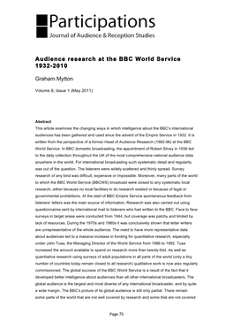 Audience Research at the BBC World Service 1932-2010