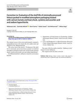 Correction To: Evaluation of the Shelf Life of Minimally Processed Lettuce