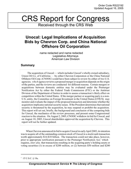 Unocal: Legal Implications of Acquisition Bids by Chevron Corp