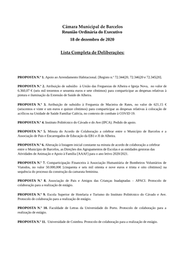 Câmara Municipal De Barcelos Reunião Ordinária Do Executivo 18 De Dezembro De 2020