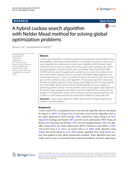 A Hybrid Cuckoo Search Algorithm with Nelder Mead Method for Solving Global Optimization Problems