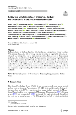 Renovrisk: a Multidisciplinary Programme to Study the Cyclonic Risks in the South‑West Indian Ocean