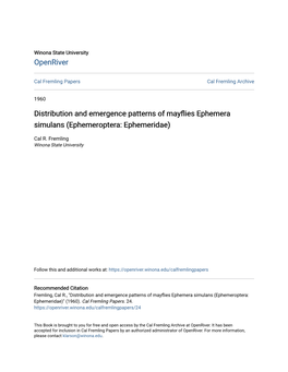 Distribution and Emergence Patterns of Mayflies Ephemera Simulans (Ephemeroptera: Ephemeridae)