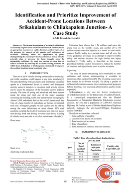 Identification and Prioritize Improvement of Accident-Prone Locations Between Srikakulam to Chilakapalem Junction- a Case Study K.S.B