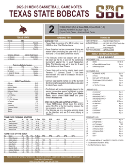 Texas State Bobcats 2020-21 Men's Basketball Game Notes