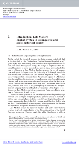 Late Modern English Syntax in Its Linguistic and Socio-Historical Context