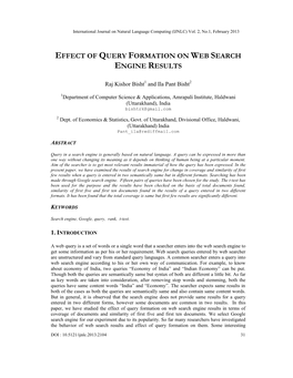 Effect of Query Formation on Web Search Engine Results