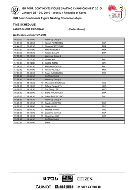 ISU Four Continents Figure Skating Championships TIME SCHEDULE